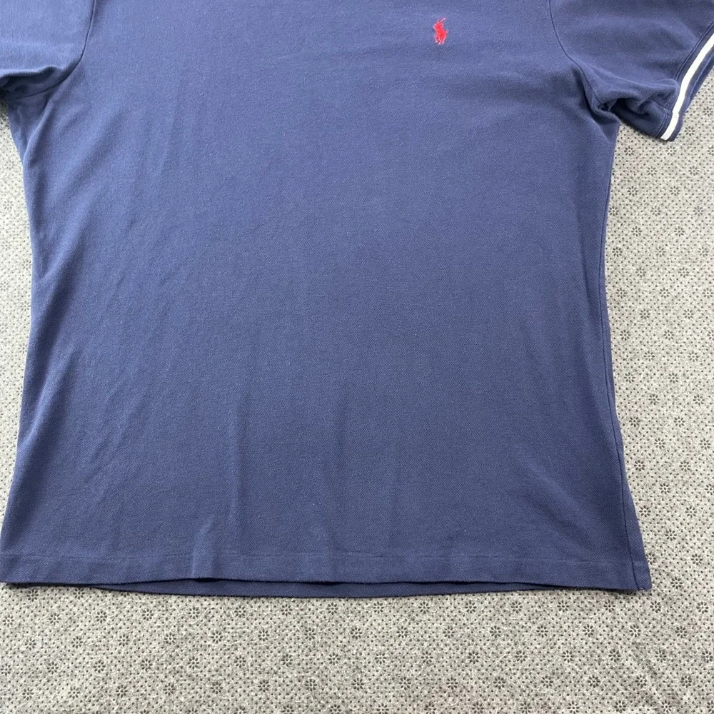 Y2K Polo Ralph Lauren Mens XL Navy Blue V-Neck Tipped Pique Cotton T-Shirt Pony